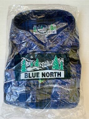 New Old Stock Blue North Men's Plaid Flannel Shirt Blue Black 3XL NIP